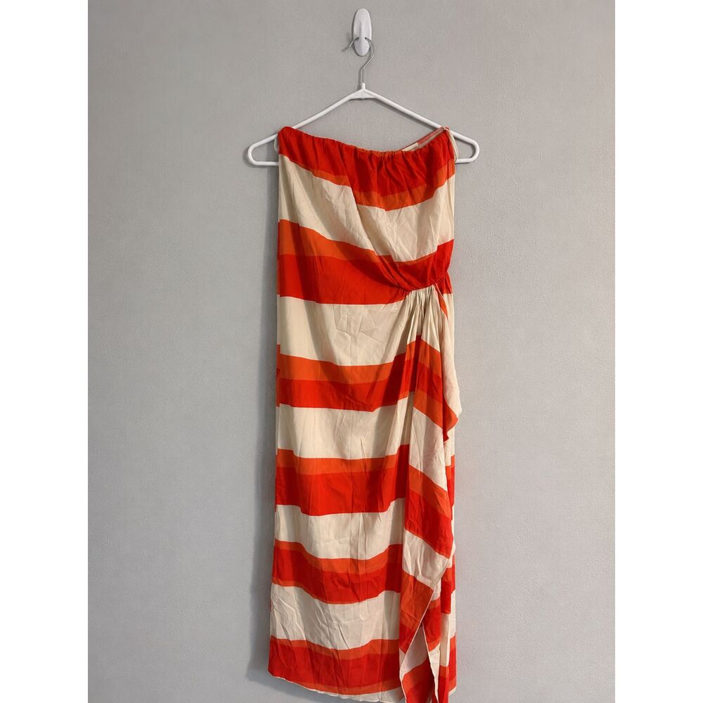 Alice + Olivia Silk Strapless Maxi Dress Orange White Stripe Draped Women's 4 - Picture 4 of 13